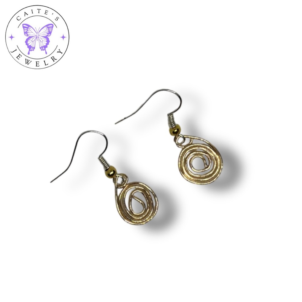 Handmade Silver with Gold Accent Spiral Fishhook Earrings - Picture 2 of 3